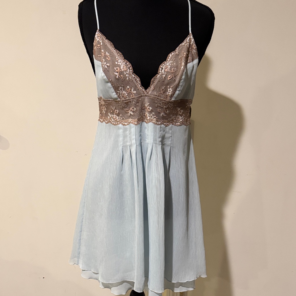 Victoria’s Secret Elegant Lace Trim Chemise In Light Blue And Brown